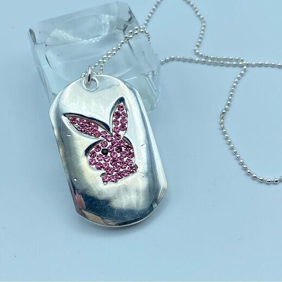 Playboy Bunny Pink Crystal Name Tag Fashion Necklace 2006-2007 Y2K - Picture 4 of 7
